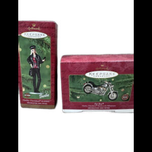 Lot of 2 Harley-Davidson BARBIE and FAT BOY ‘2000’ Ornaments